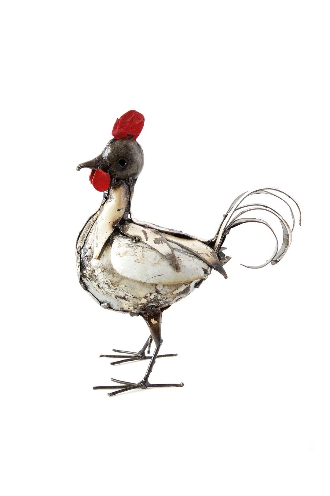 Small Recycled Metal Rooster Sculpture - Garden Gifts