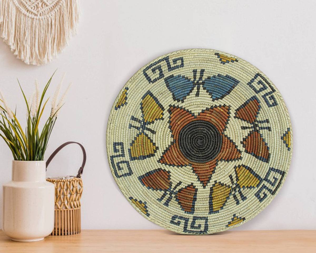 14" Handwoven Butterflies Bowl for Wall Basket Decor