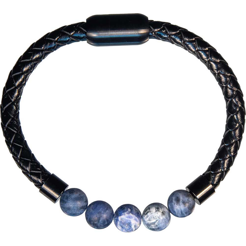 Vegan Leather Braided Bracelet w/ Magnetic Clasp - Sodalite