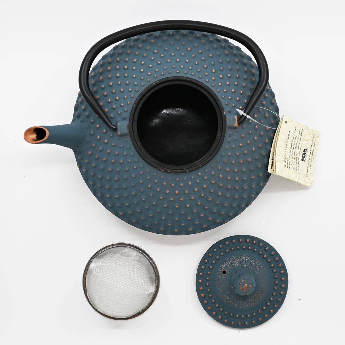 Teal Blue Hobnail Design 42oz Cast Iron Tea Pot (1/8)