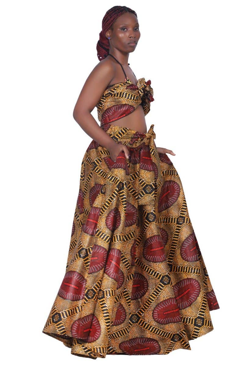 16317-283 African Print Wax Print Skirt with Headwrap