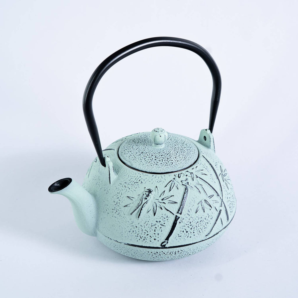 Mint Green Bamboo Design 40oz Cast Iron Tea Pot (1/8)