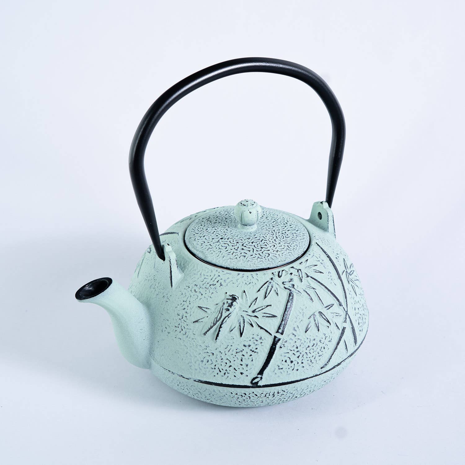 Mint Green Bamboo Design 40oz Cast Iron Tea Pot (1/8)