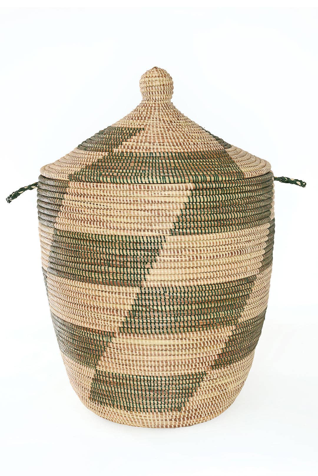 Set of Three Green and Cream Mixed Pattern Hampers