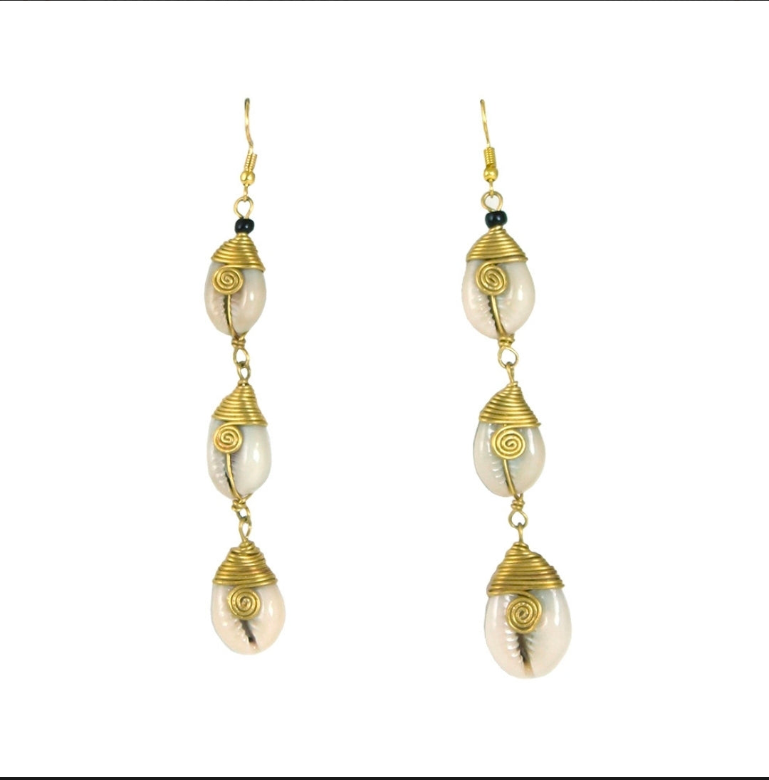 About Swirl Cowrie Shell Drop Earrings