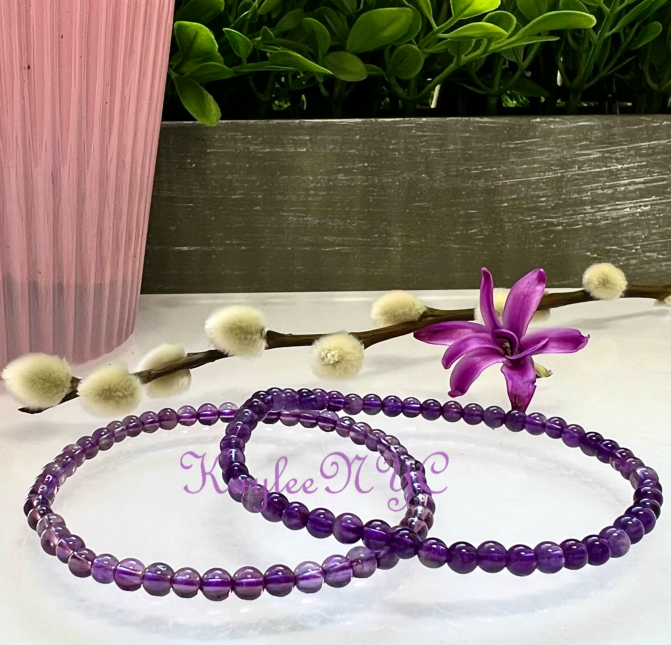 Natural Amethyst 4mm 7.5” Crystal Healing Stretch Bracelet