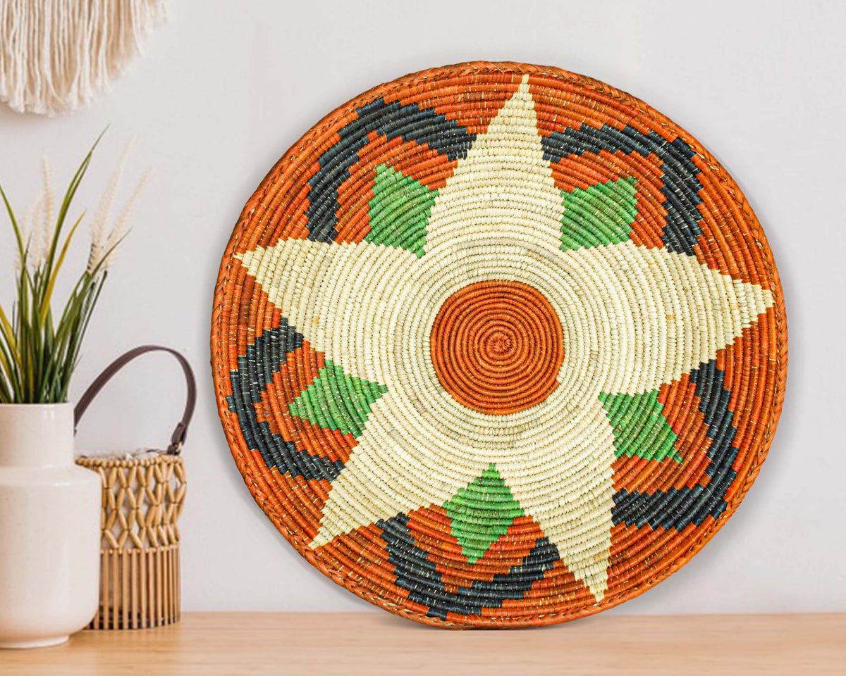 14" Handwoven Orange Lotus Bowl for Wall Basket Decor