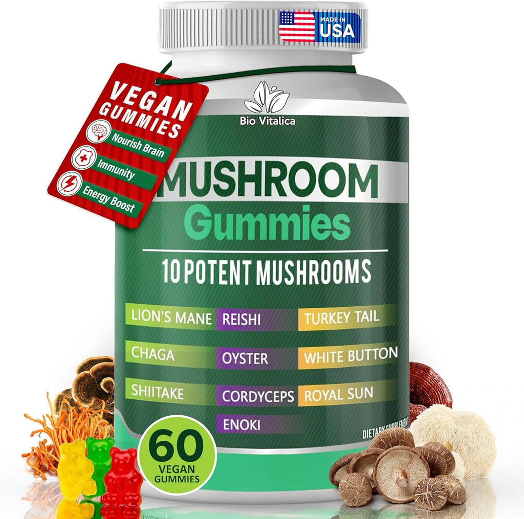 Mushroom Gummies - 10 Blend Lion's Mane Reishi Chaga Oyster