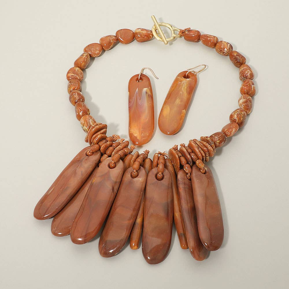 Bold Resin Bar Fringe Statement Toggle Necklace