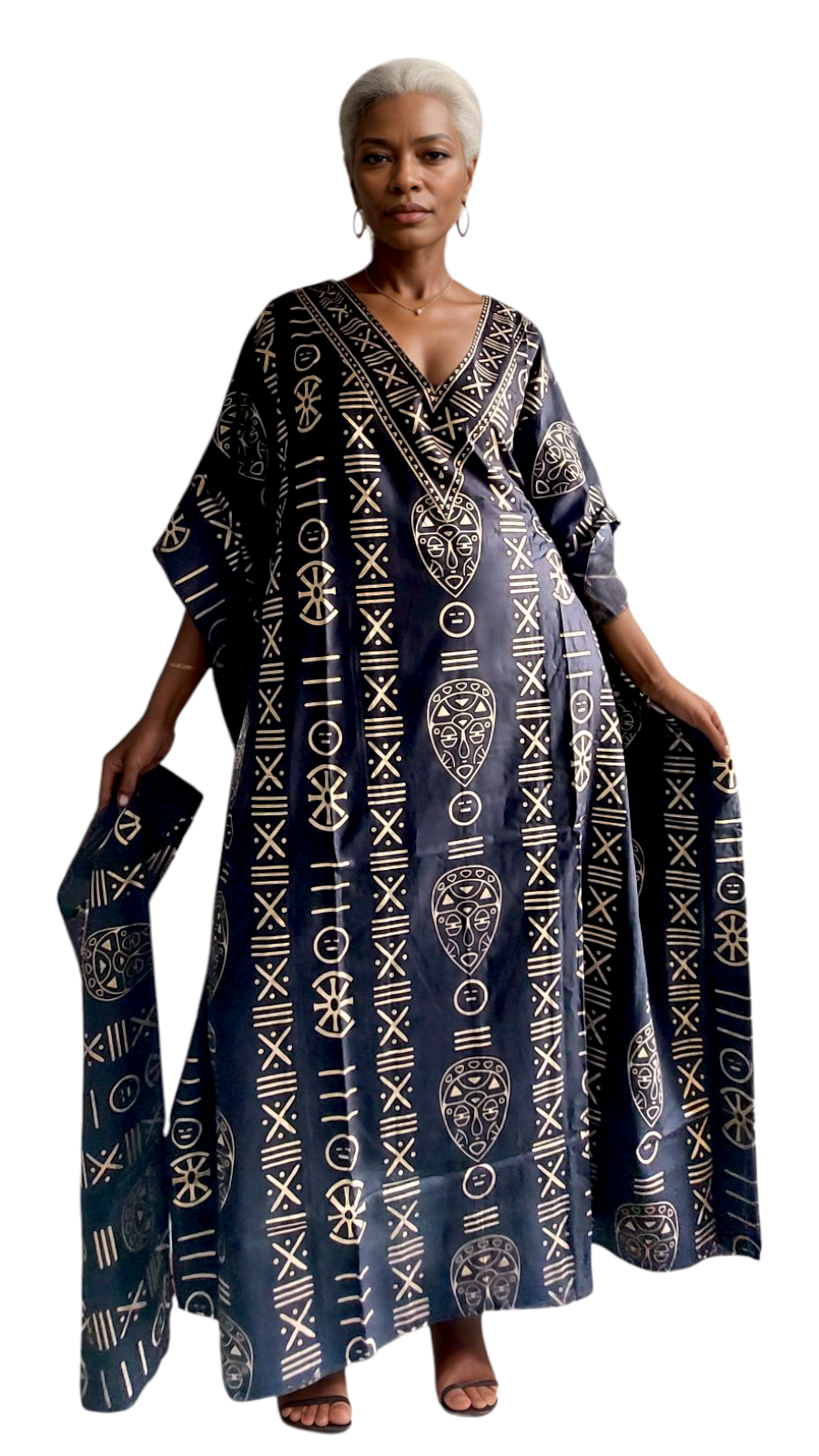 Kaftan Dress / Tribal Print Black/Gold -KF02