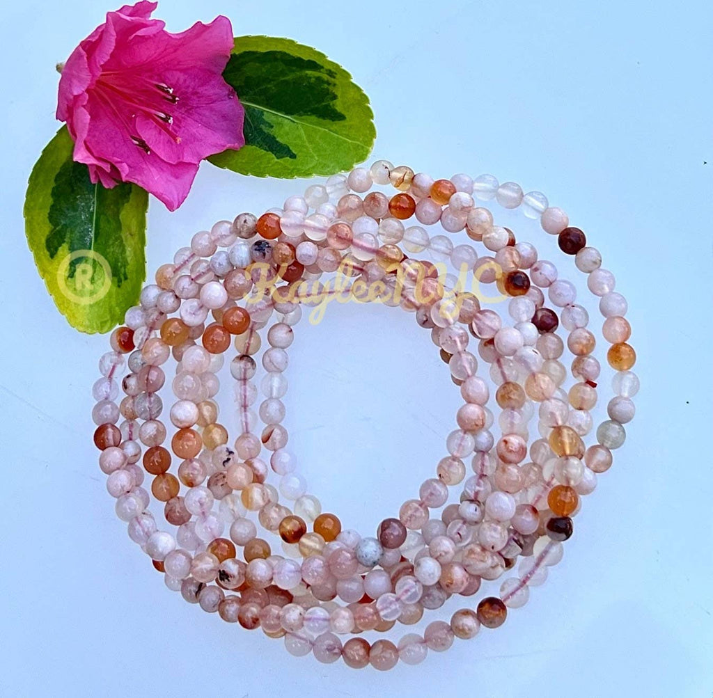 Natural Flower Agate 4mm Crystal Healing Stretch Bracelet