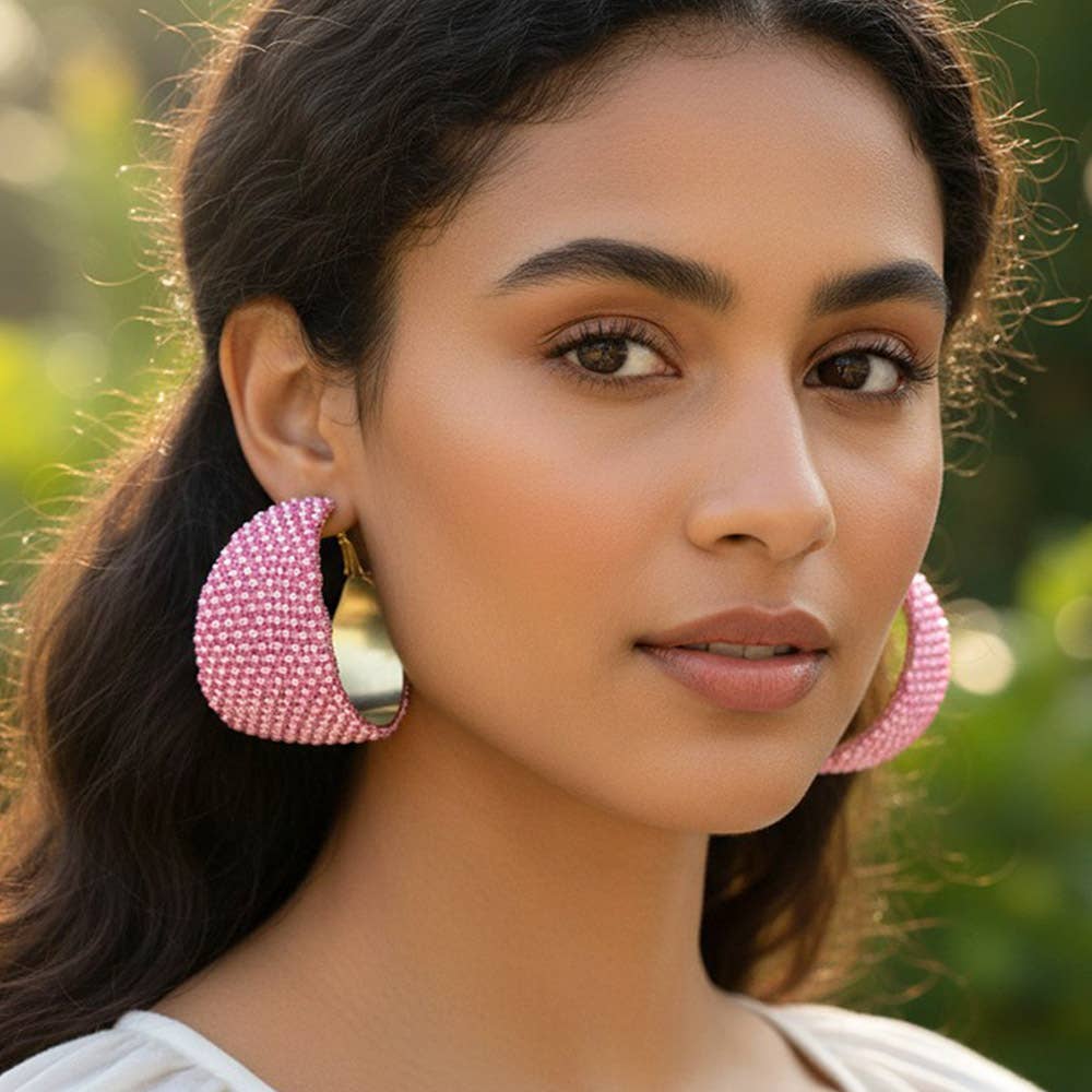 Oversized Wide Bling Studded Hoop Earrings