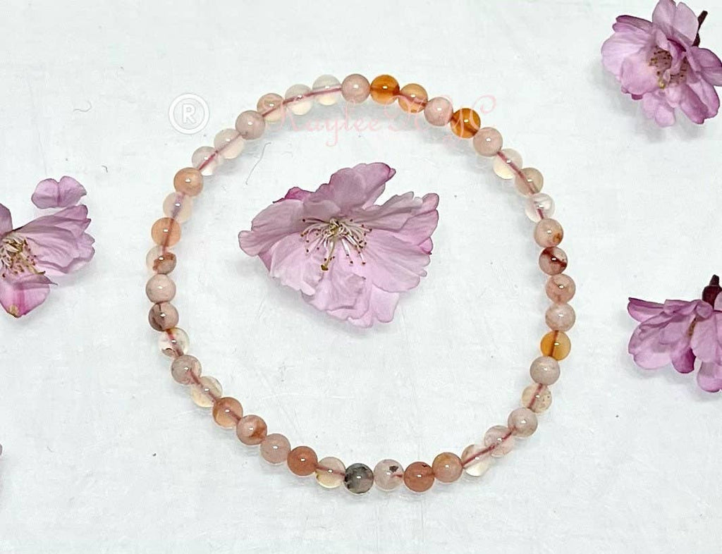 Natural Flower Agate 4mm Crystal Healing Stretch Bracelet