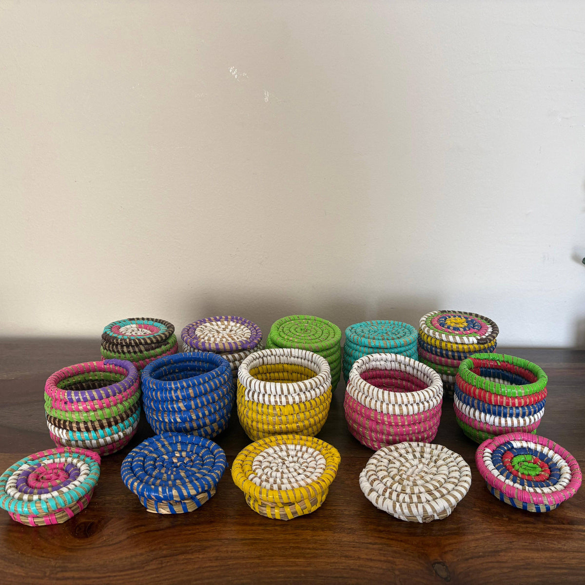 Flat Lidded Mini Sweetgrass Basket, Assorted - Set of 6