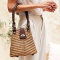 Rattan Summer Resort Handbag with Leather Elbow Strap