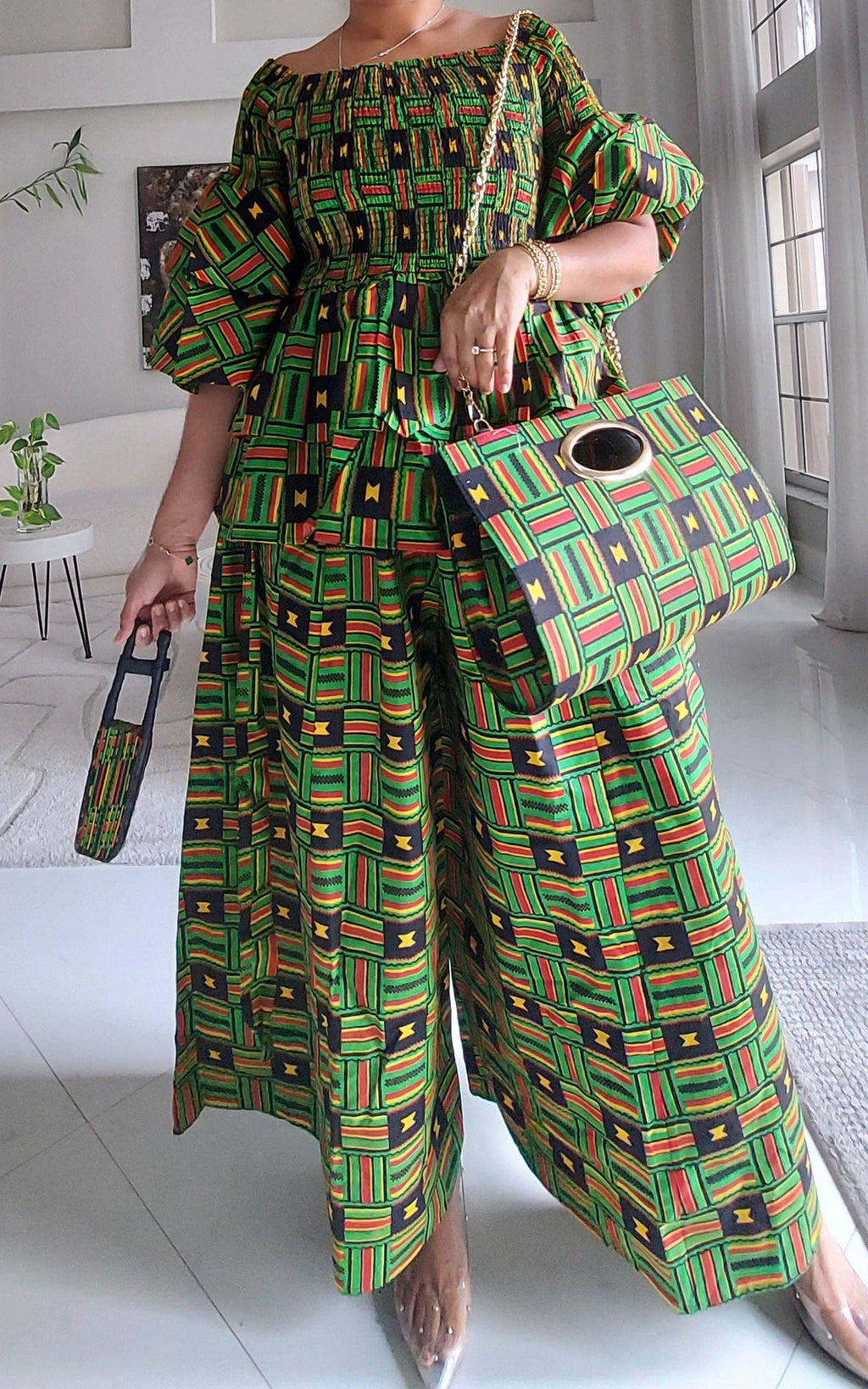 5-Piece African Ankara Pant Set Heratige Kente Mix - 019-PS14F