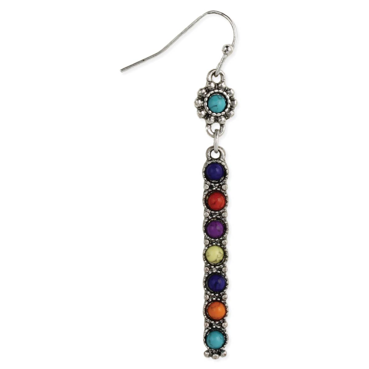 Silver Multi Stone Colorful Bar Dangle Earrings