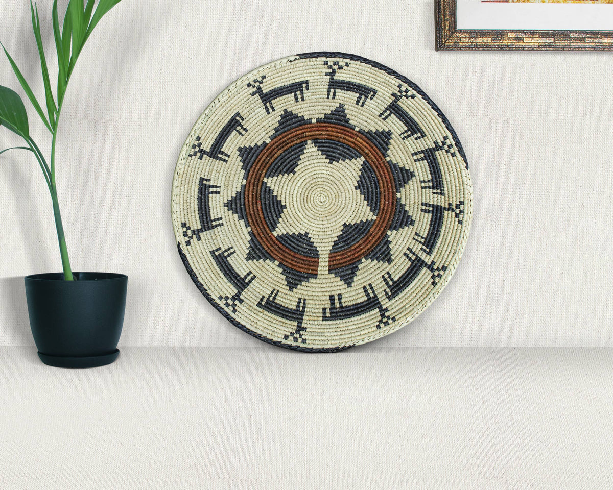 14" Handwoven Deers Bowl for Wall Basket Decor