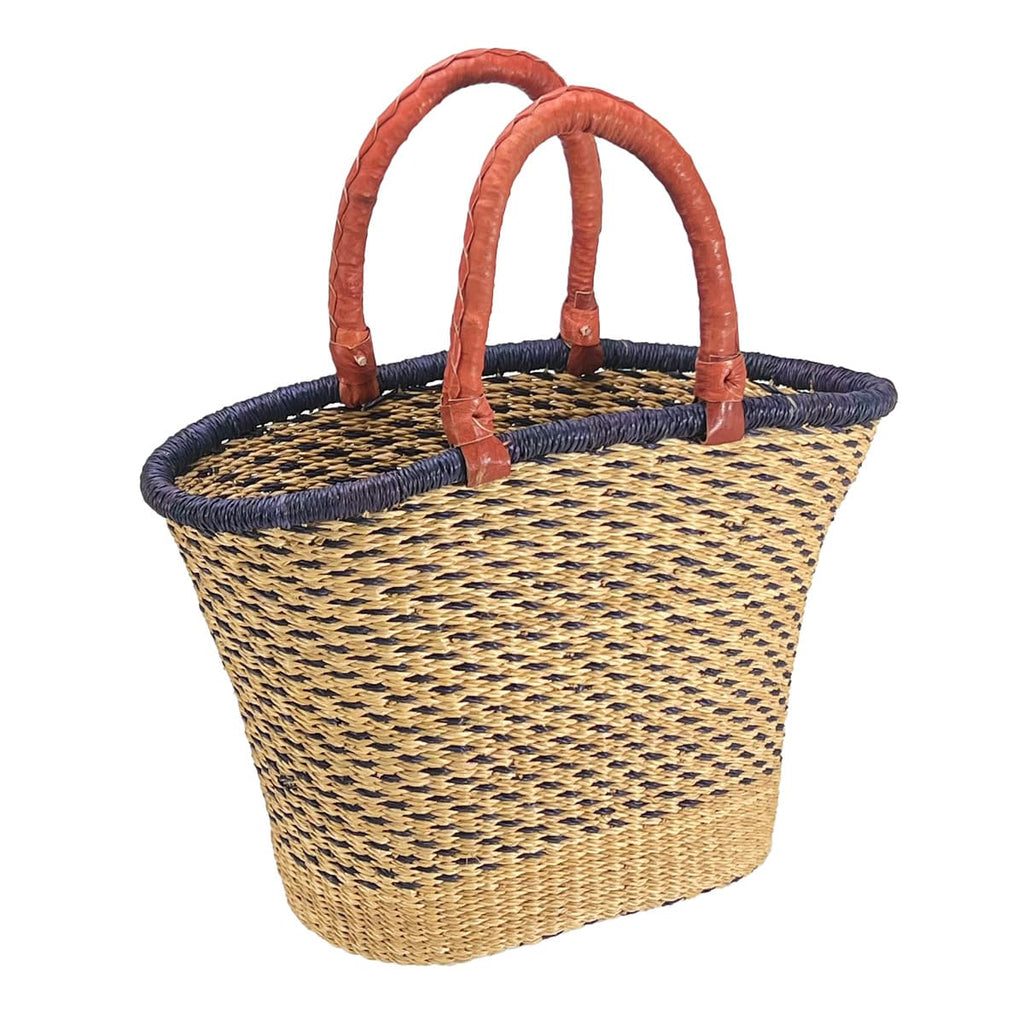 African Bolga Baskets : Navy/Natural V-shape Oval (G-144N+)