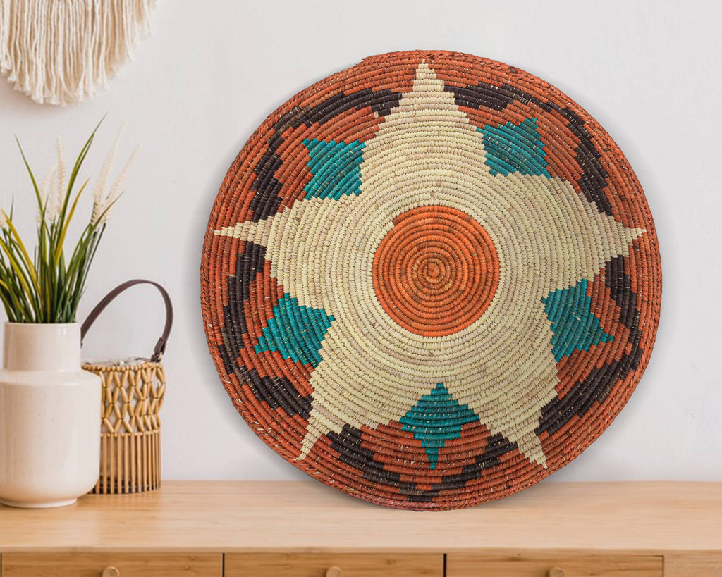 14" Handwoven Lotus Star Bowl for Wall Basket Decor