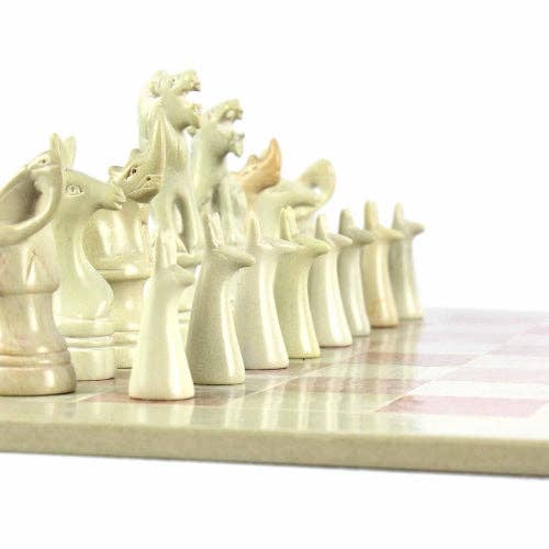 Soapstone Hand-Carved Chess Set  in Box  - Safari Animal Pieces