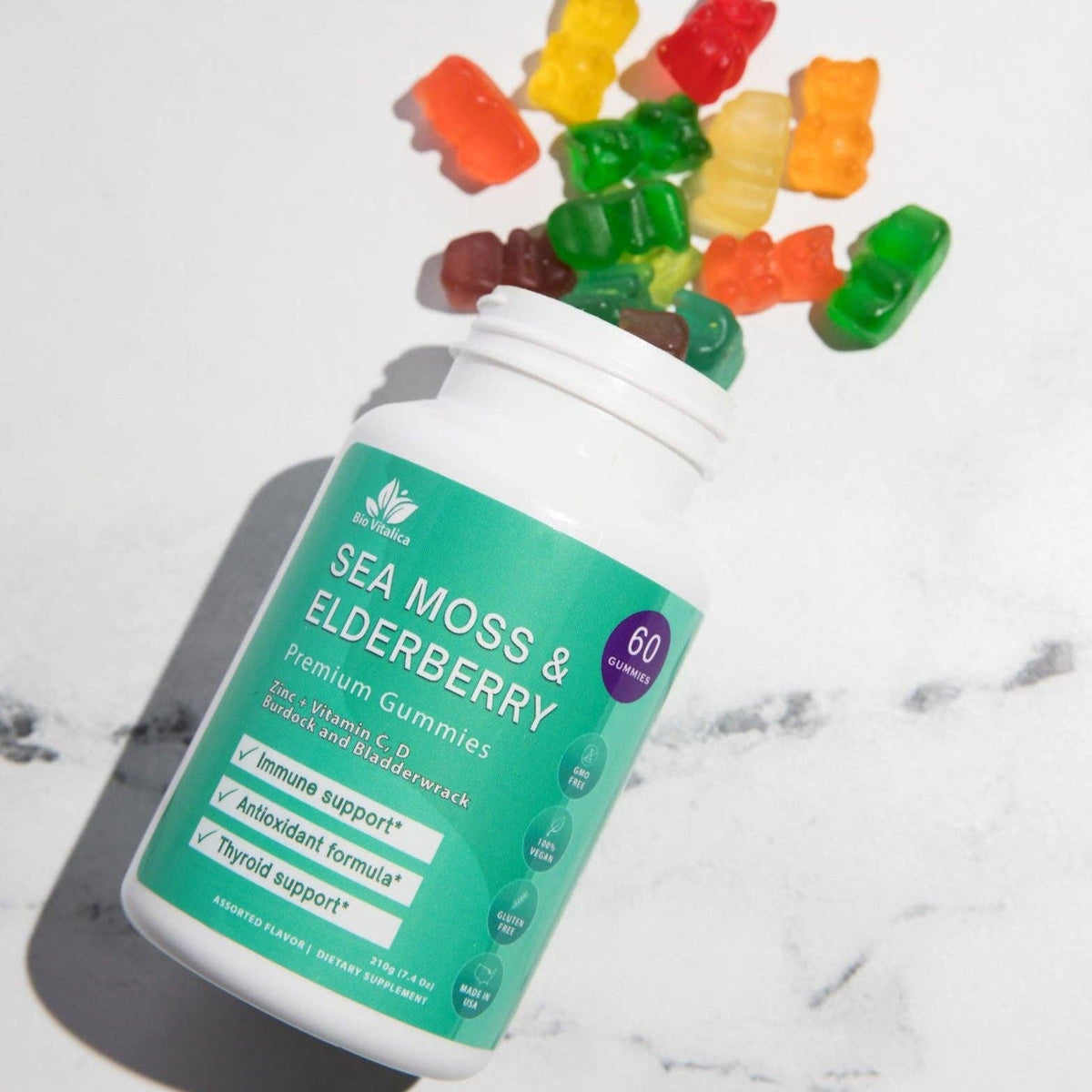 Sea Moss Elderberry Gummies Vitamin C D + Zinc Bio Vitalica