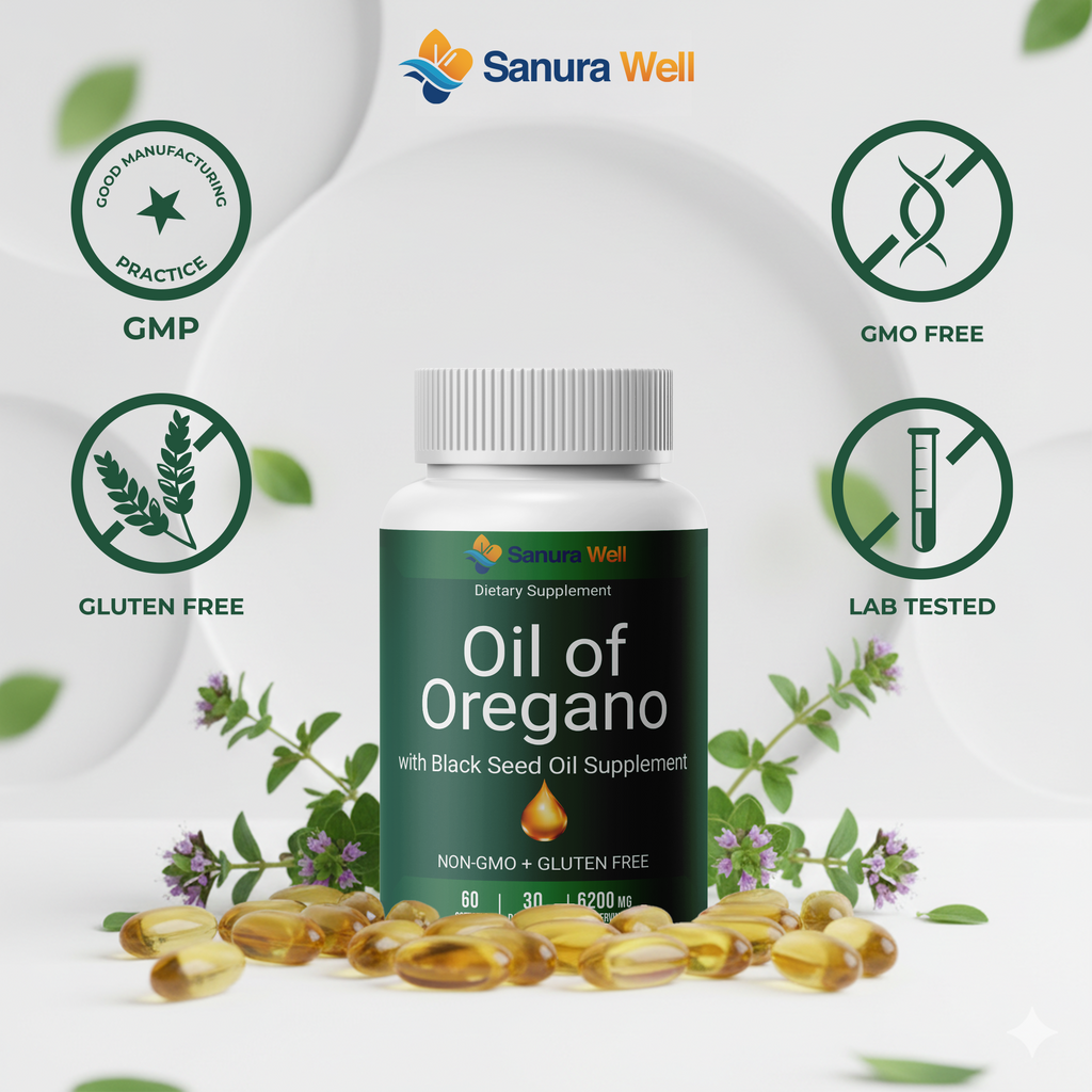 SANURA WELL Oregano Oil with Black Seed Oil Softgel 6200 mg