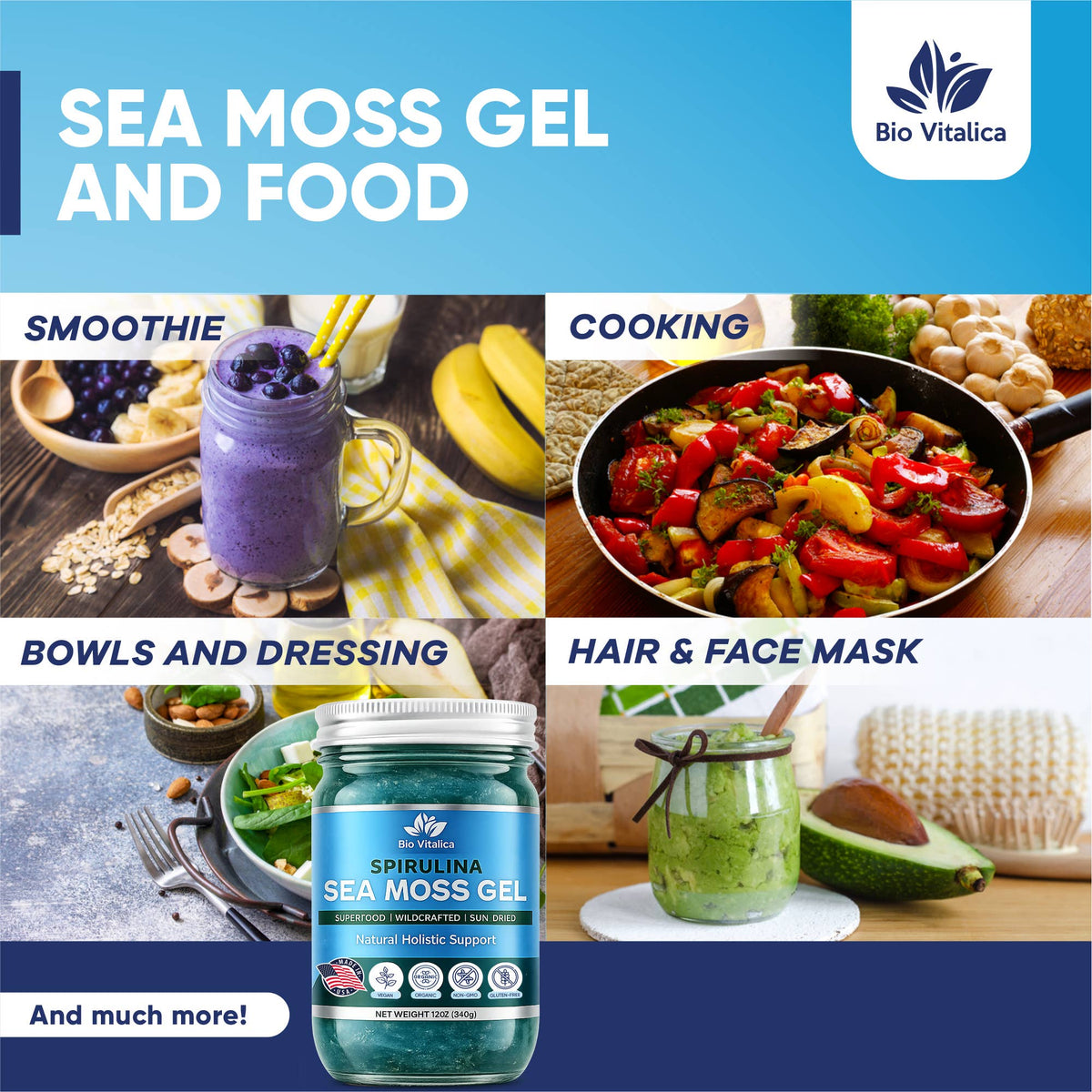 Sea Moss Gel Blue Spirulina Flavor – Wildcrafted, Sun-Dried