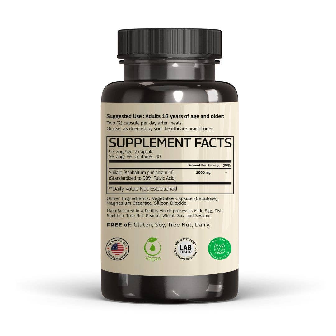 Shilajit Fulvic Acid 50% - 1000mg Pure Shilajit Capsules