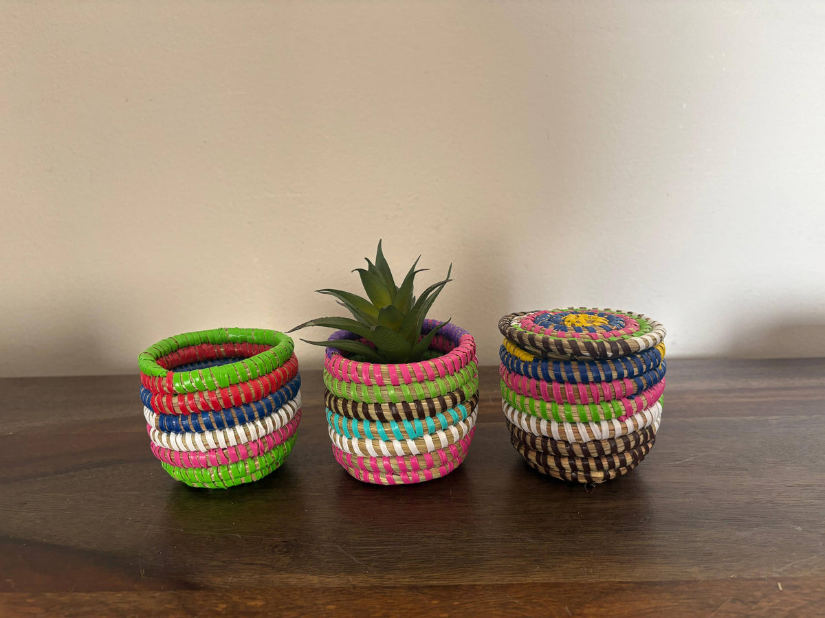 Flat Lidded Mini Sweetgrass Basket, Assorted - Set of 6
