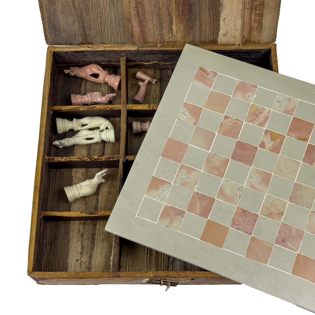 Soapstone Hand-Carved Chess Set  in Box  - Safari Animal Pieces