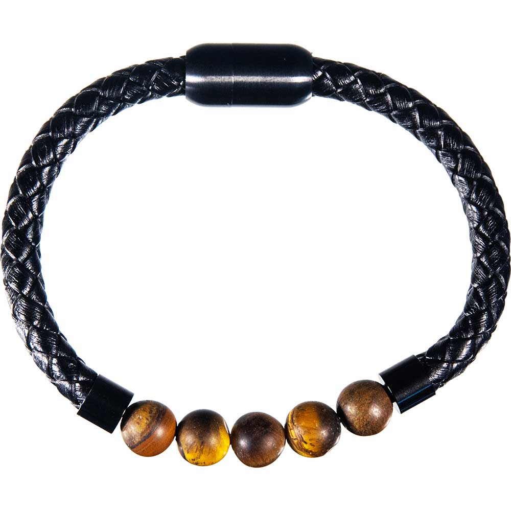 Vegan Leather Braided Bracelet w/ Magnetic Clasp - Tiger
