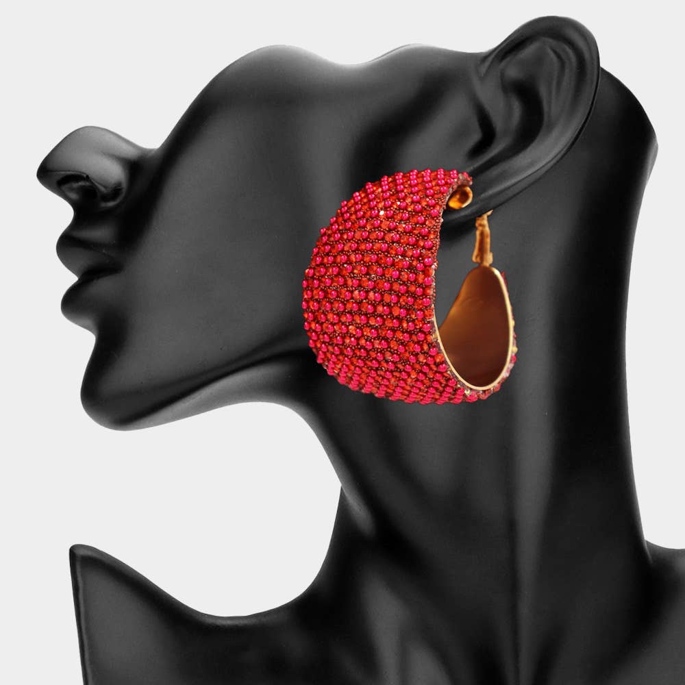 Oversized Wide Bling Studded Hoop Earrings