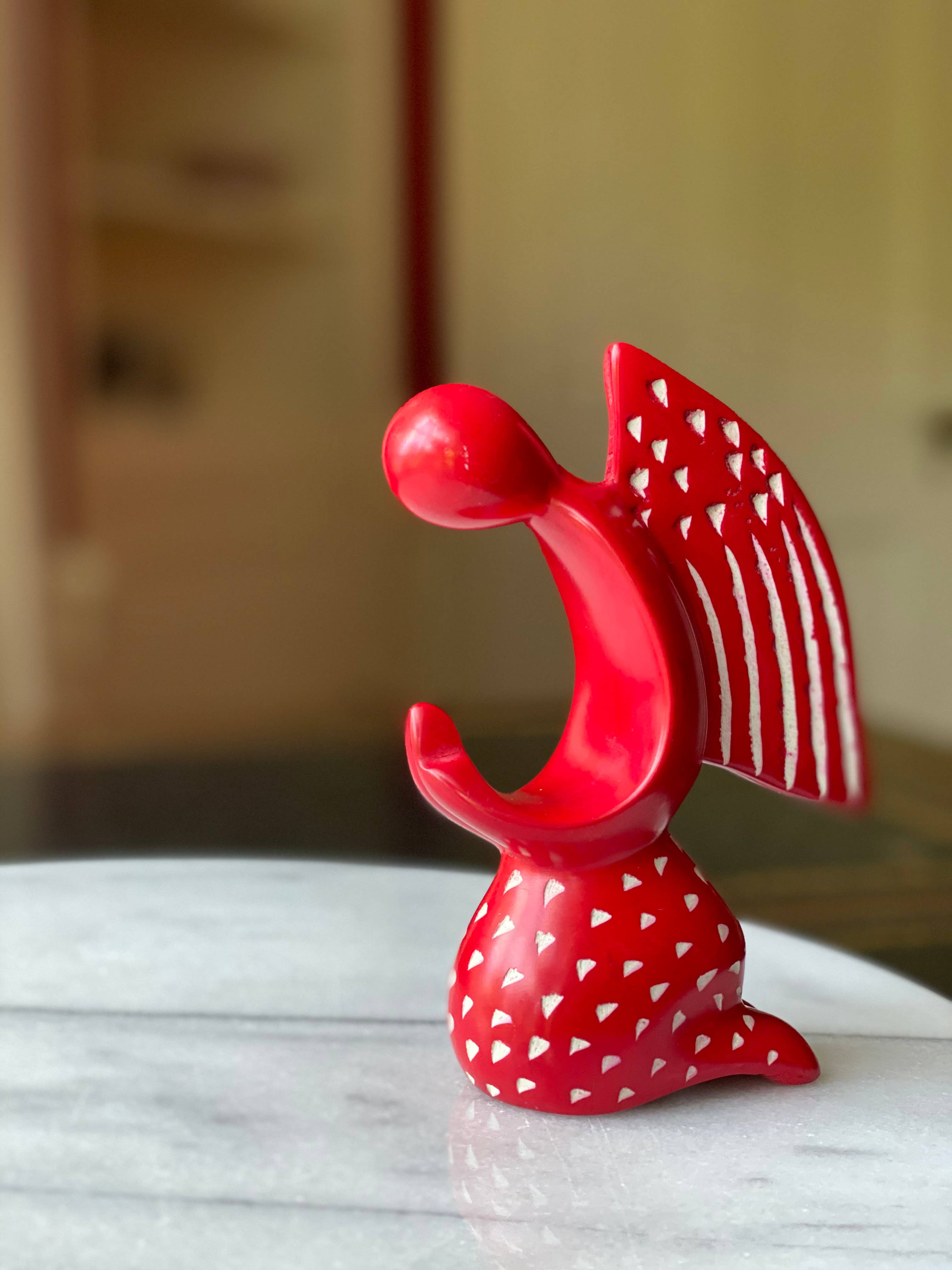 Praying Angel Soapstone Sculpture - Red Finish