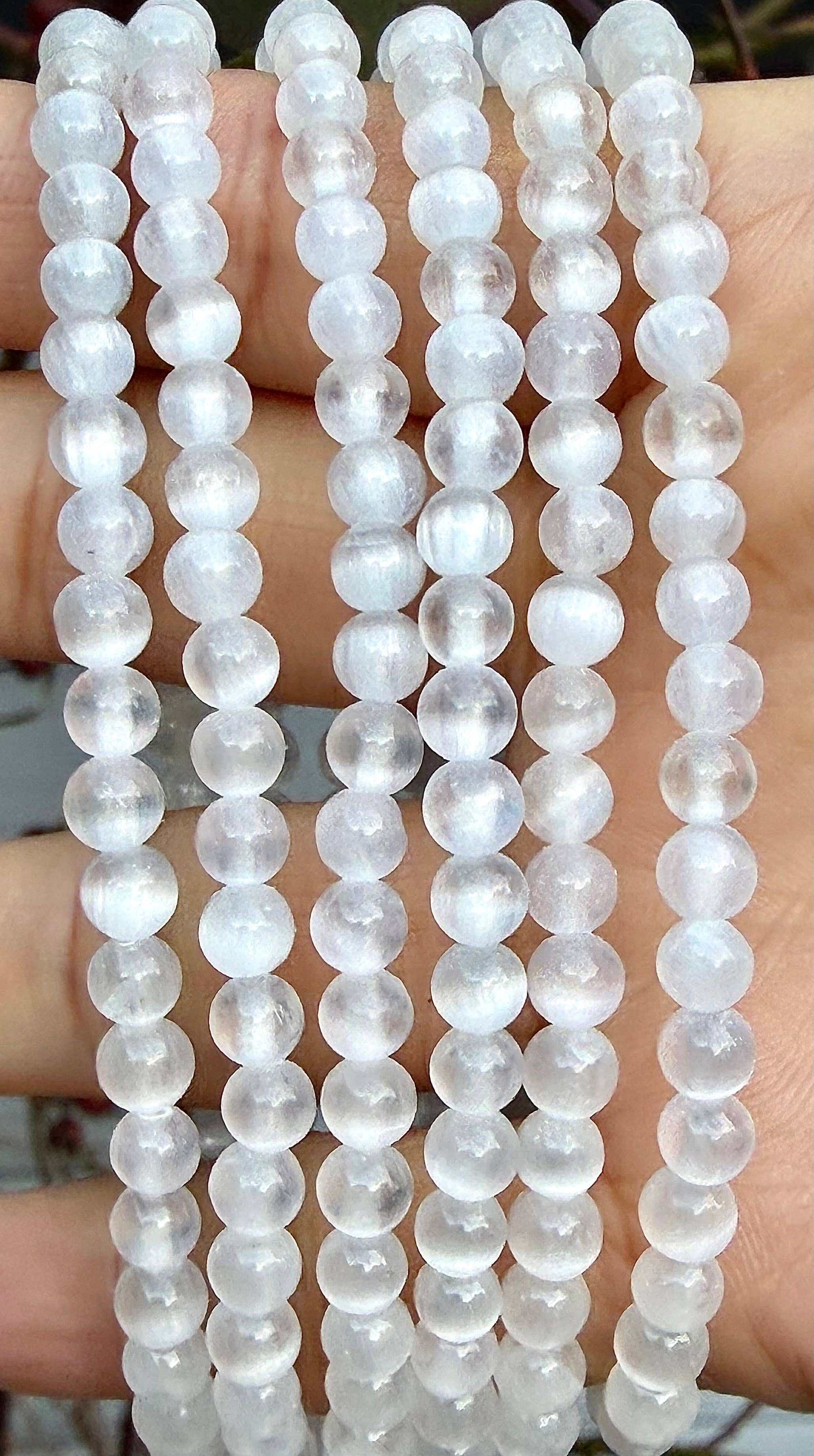 4mm Natural Selenite Crystal Healing Stretch Bracelet 7.5"
