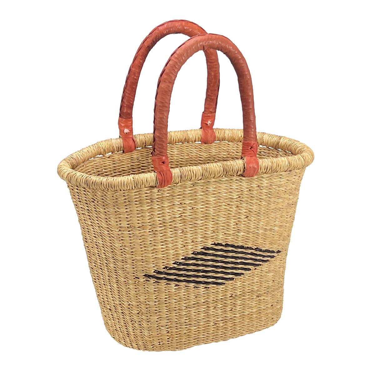 African Bolga Baskets : Navy/Natural V-shape Oval (G-144N+)