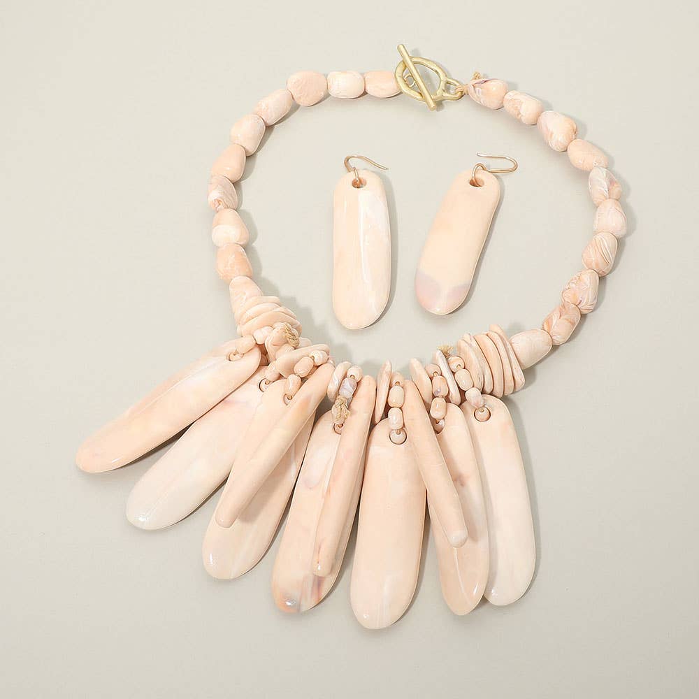Bold Resin Bar Fringe Statement Toggle Necklace