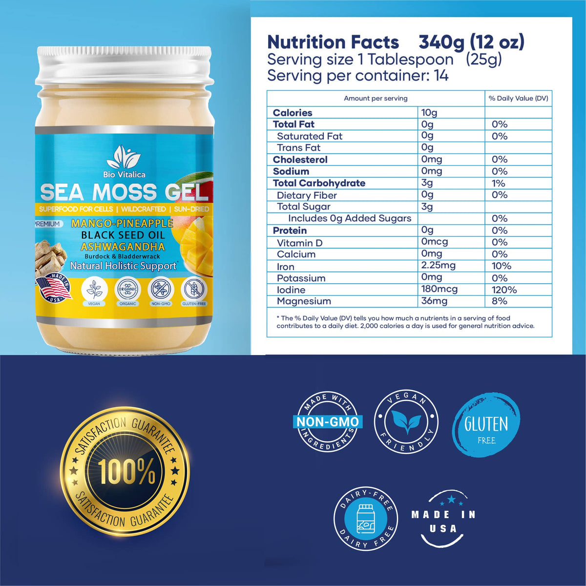 Mango-Pineapple Sea Moss Gel Black Seed Oil & Ashwagandha