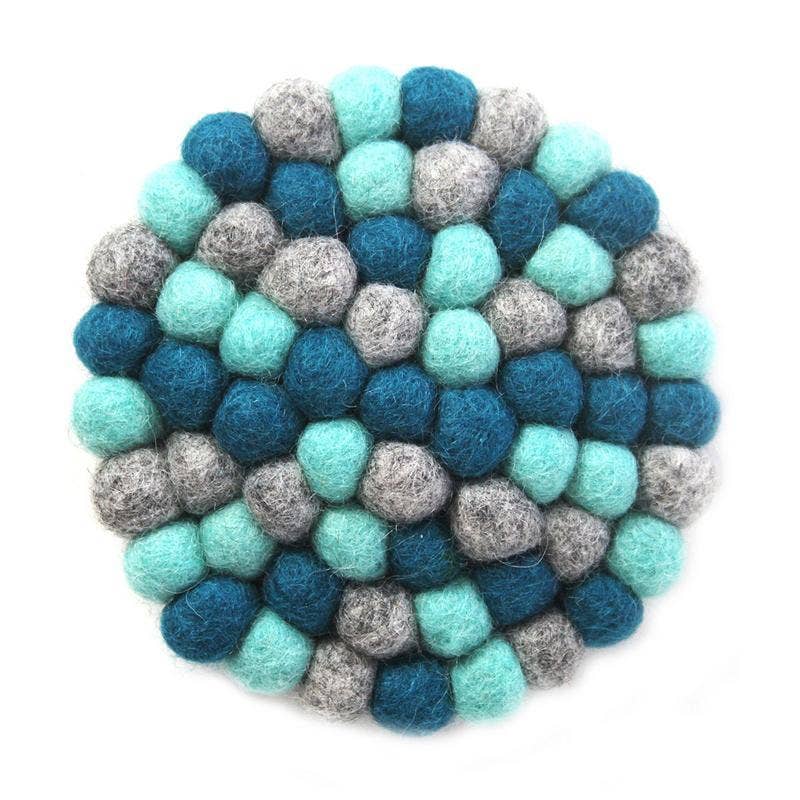 Throat Chakra Blue Felt Ball Coasters - Set of 4