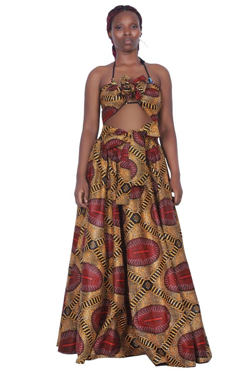 16317-283 African Print Wax Print Skirt with Headwrap
