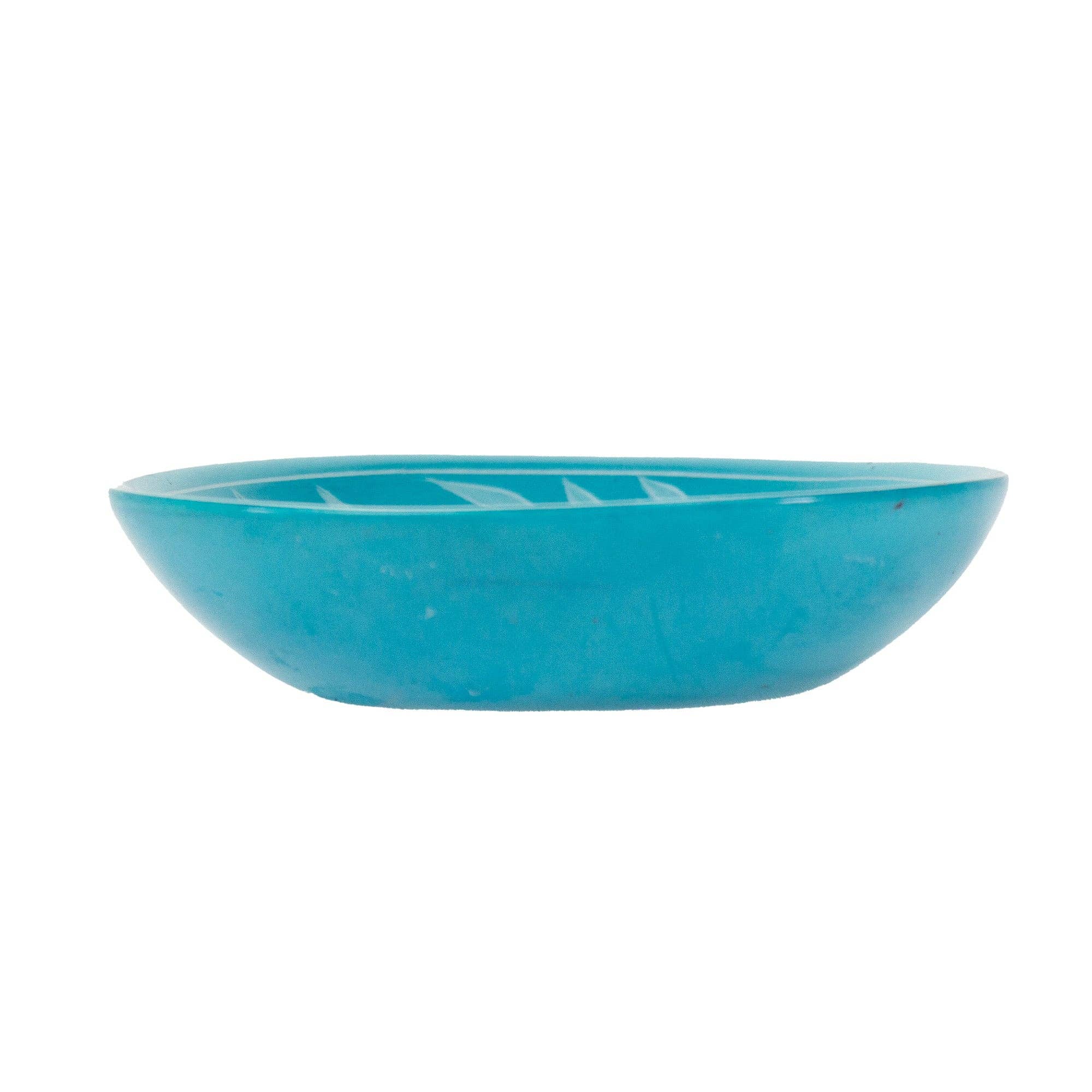Painted Soapstone Carved Dish, Turquoise Etching