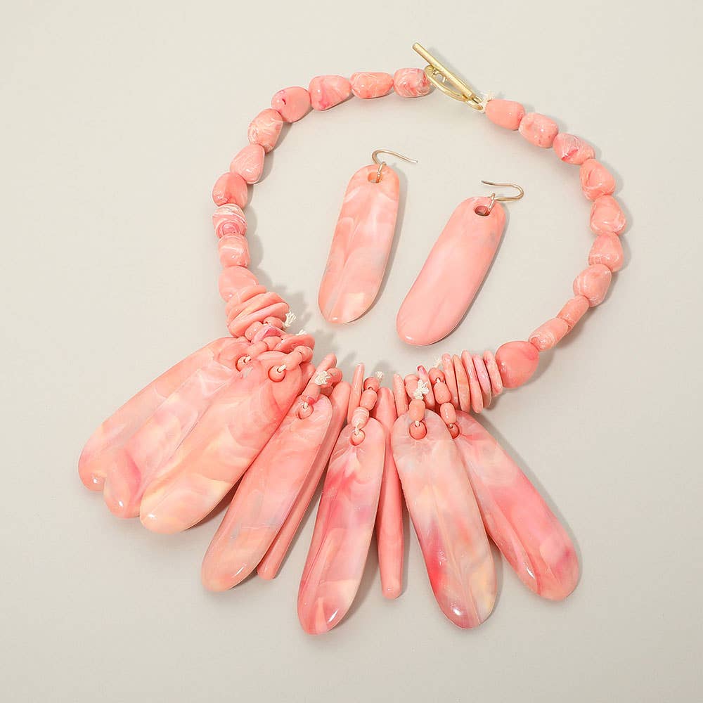 Bold Resin Bar Fringe Statement Toggle Necklace