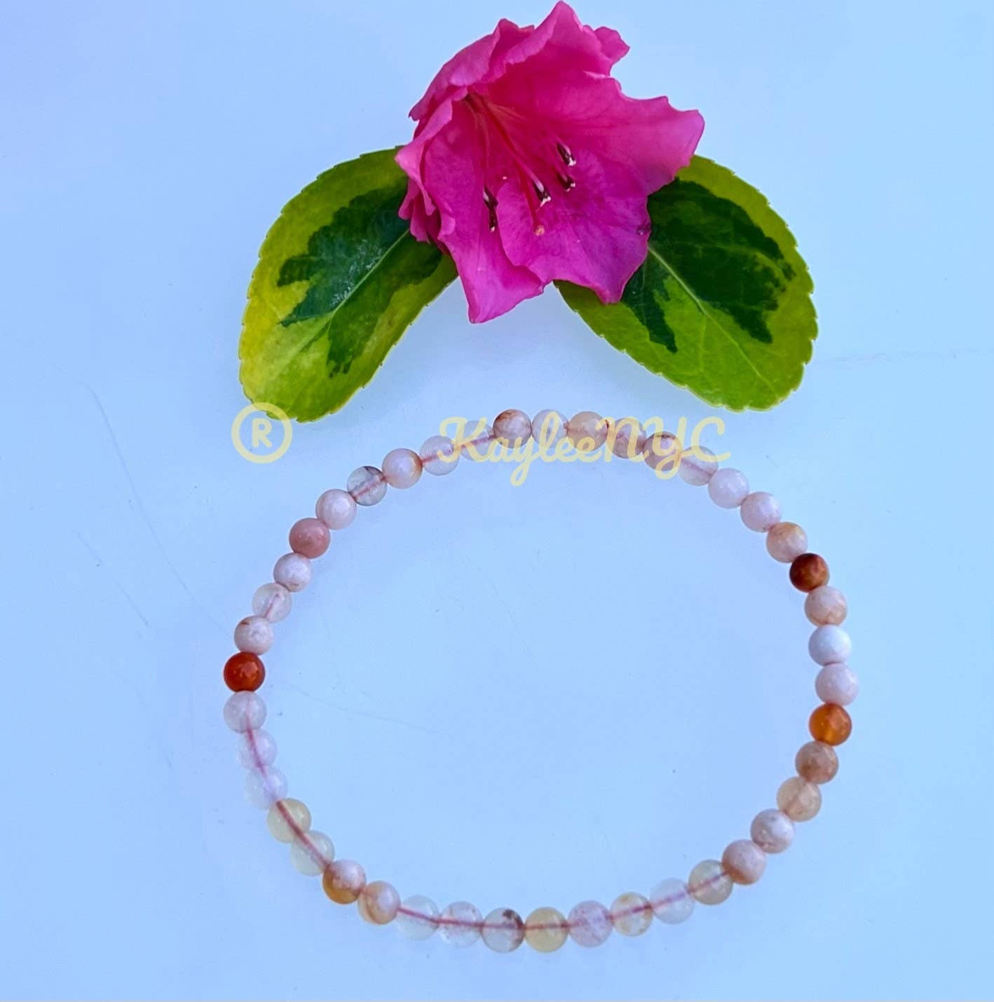 Natural Flower Agate 4mm Crystal Healing Stretch Bracelet