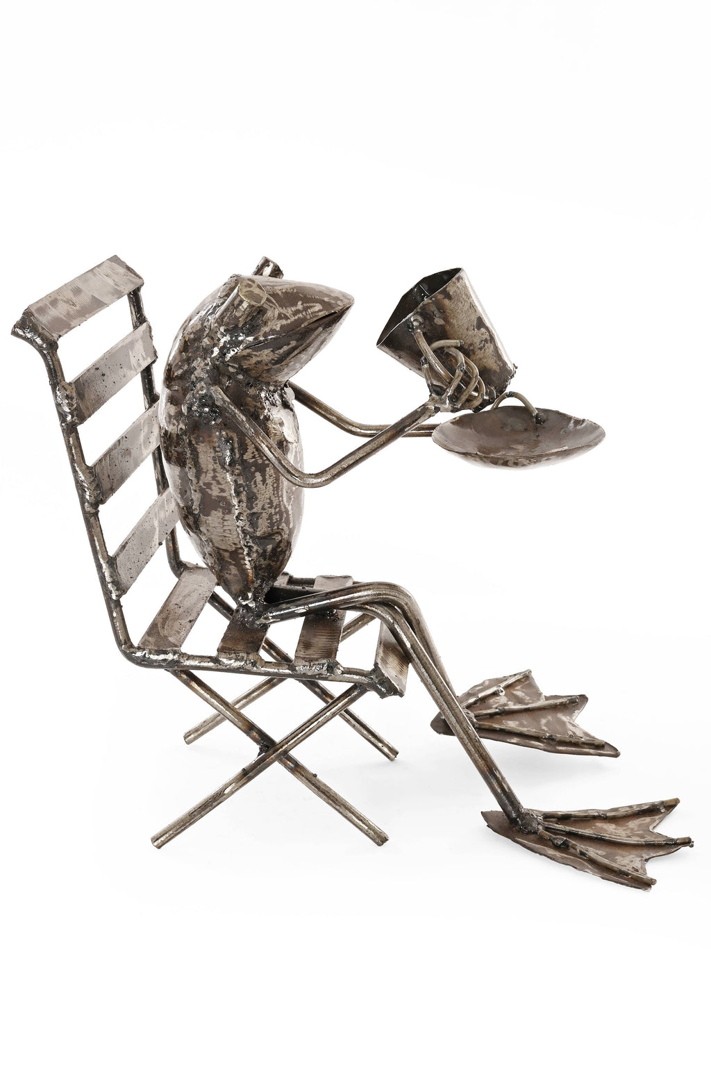 Coffee Sipping Metal Frog Sculpture - Garden Gifts
