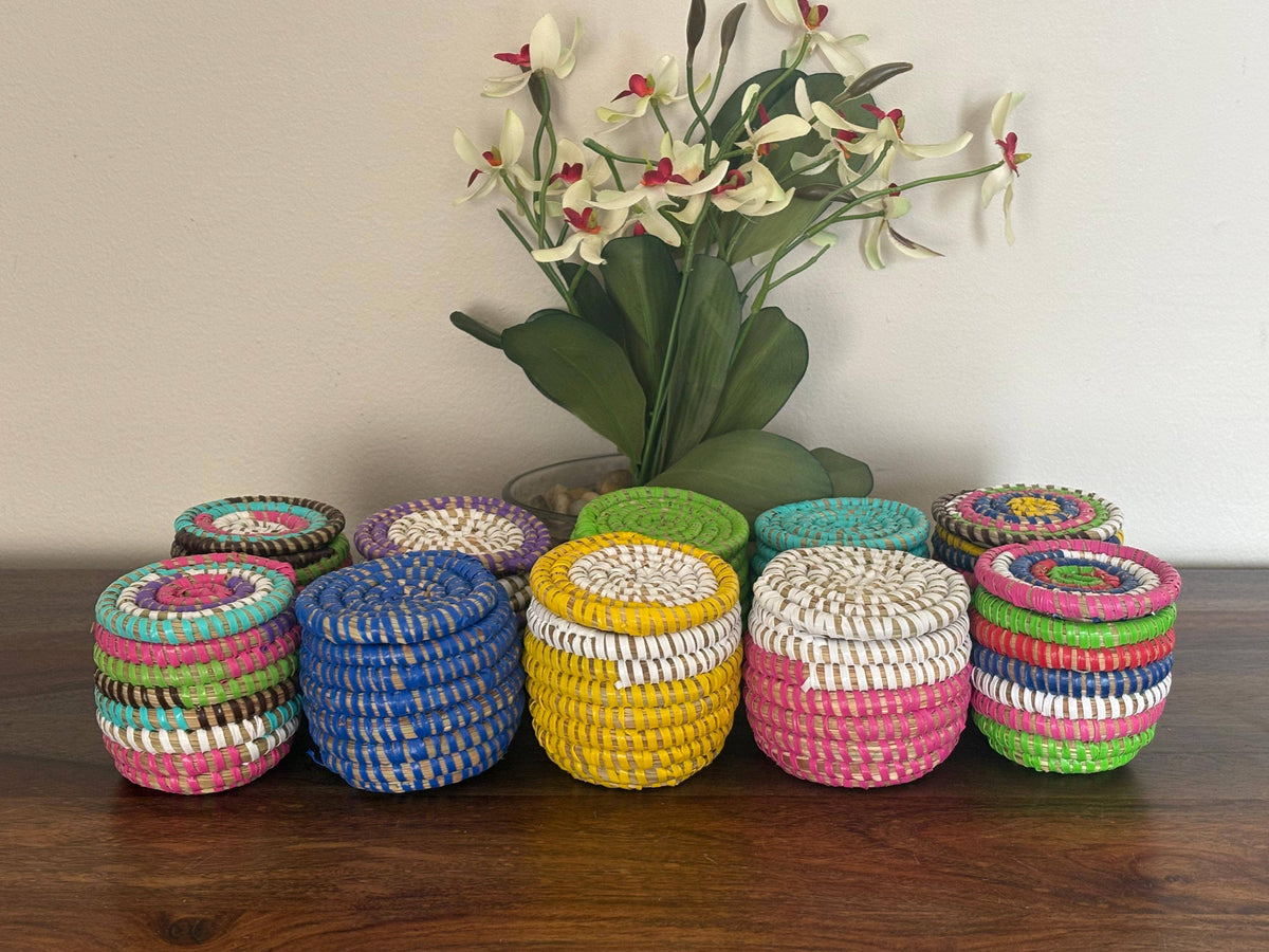Flat Lidded Mini Sweetgrass Basket, Assorted - Set of 6