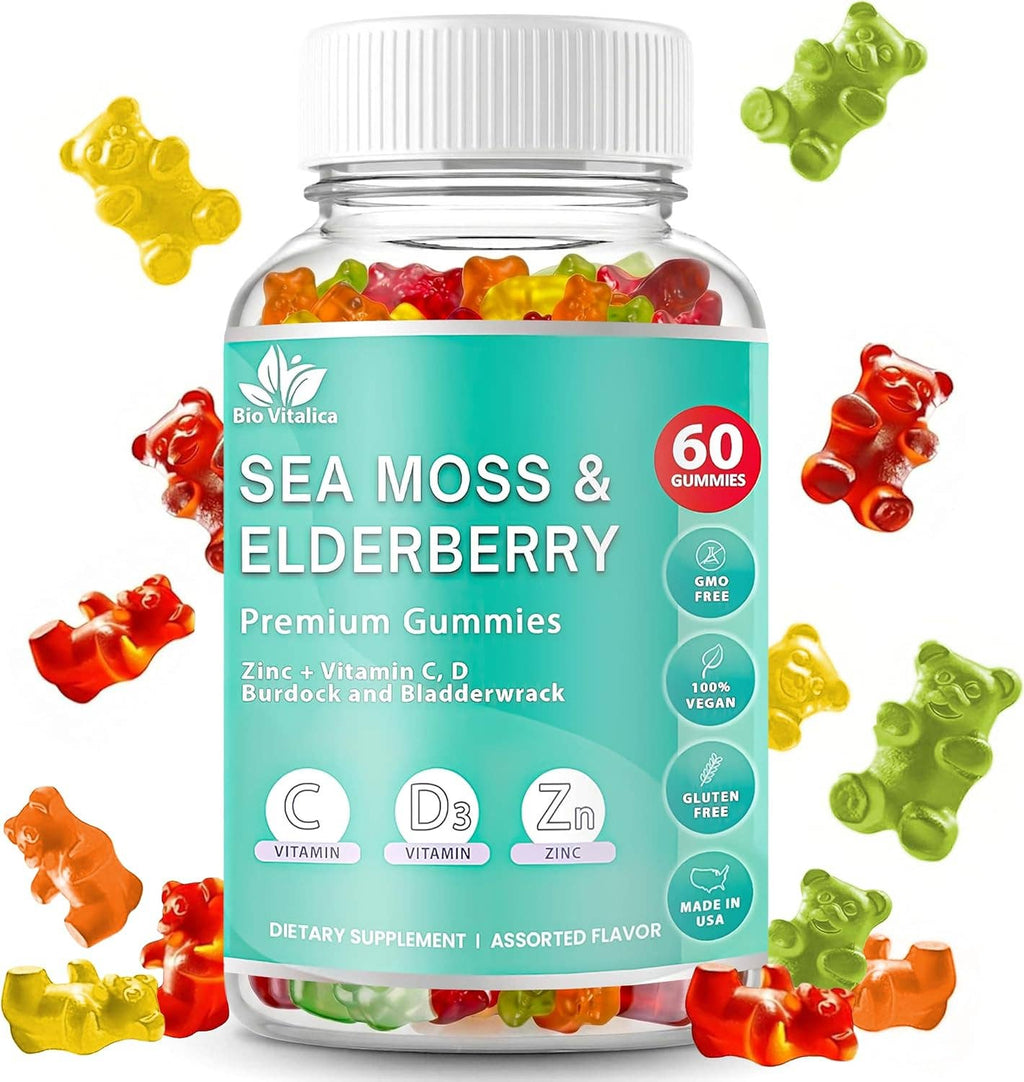 Sea Moss Elderberry Gummies Vitamin C D + Zinc Bio Vitalica