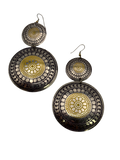 Large Bohemian Flower Print Embossed Brass Earrings