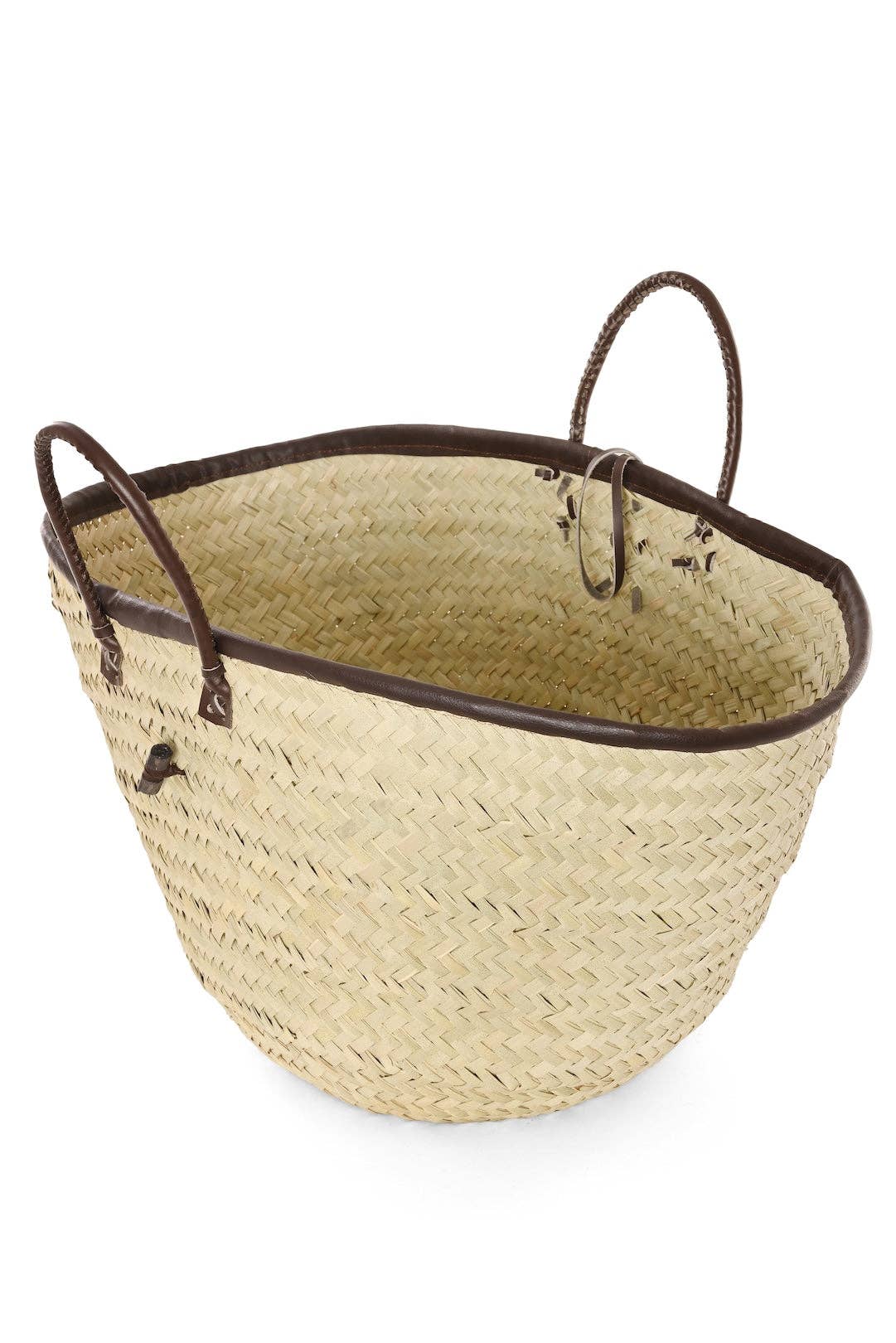 Woven Palm Tote with Dark Brown Leather