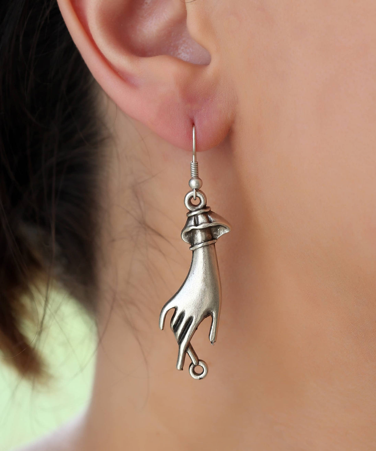 Antique Silver Plated Hand Designs Earrings