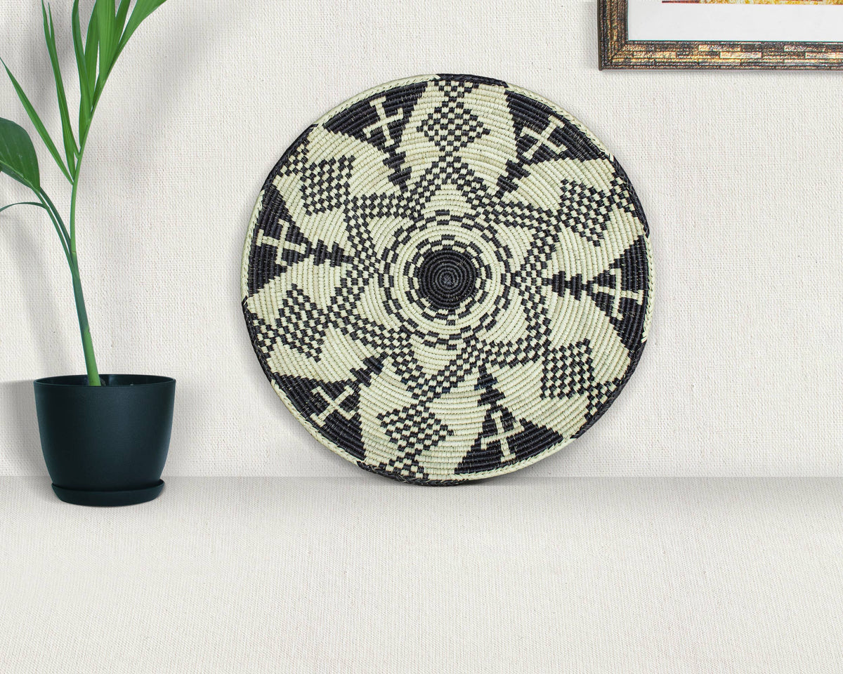 14" Handwoven Zulu Bowl for Wall Basket Decor